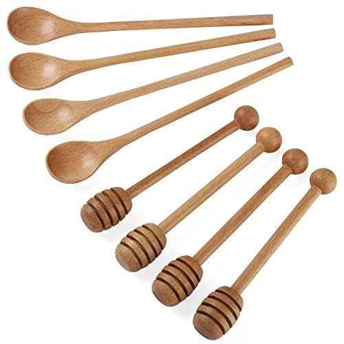 4 PCS 6 Inch Honey Dipper Sticks and 4 PCS 7.87 Inch Coffee Stirring Spoons (8 Count)
