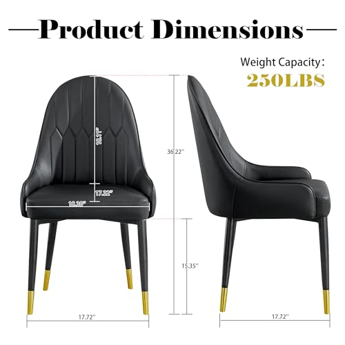 Black Dining Chairs Set of 2 with High Backs Mid Century Modern Kitchen Dining Room Chairs PU Faux Leather Upholstered Large Padded Accent Chair with Legs (2 Count)