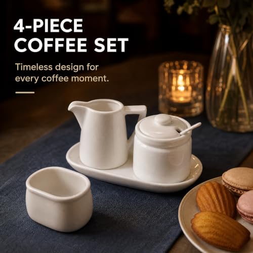 Set of 4 Porcelain Creamer and Sugar Set with Saucer