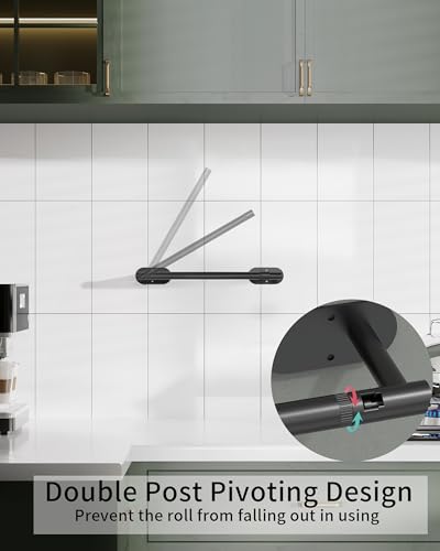 Black Paper Towel Holder Under Cabinet with 2 Hooks Self Adhesive