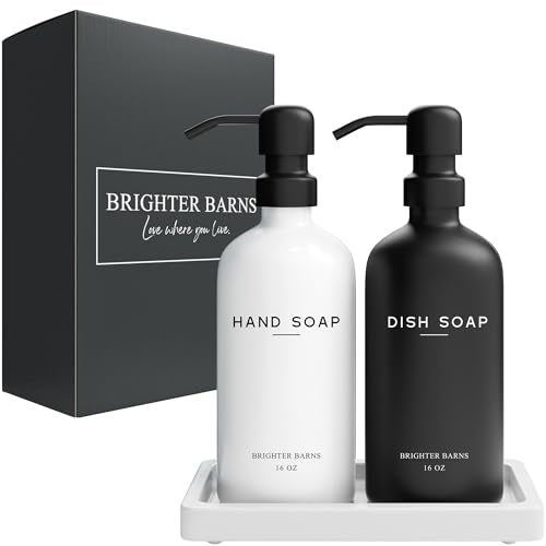 Luxury Glass Hand and Dish Soap Dispenser Set by Brighter Barns (2 Count)
