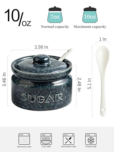 10oz Ceramic Sugar Bowl with Lid and Spoon for Coffee Bar (13.59 Count)