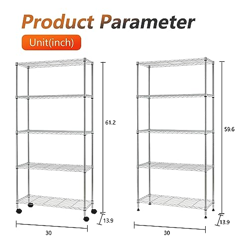 5 Tier Wire Storage Shelves with Wheels (20000 Ounce)