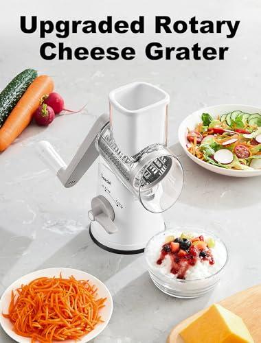 Rotary Cheese Grater Vegetable Shredder With 6 Interchangeable Blades No Slip Suction Base