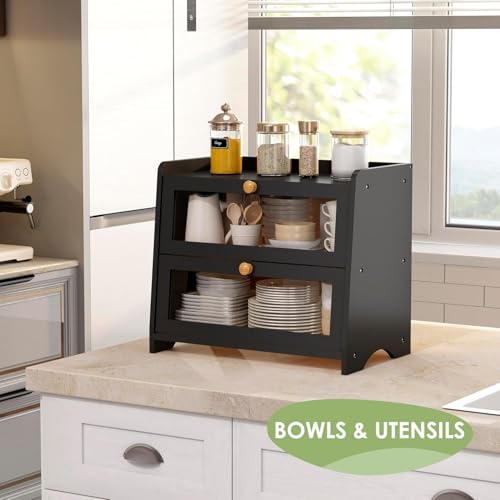 Double Layer Bread Box Container for Kitchen Countertop Homemade Bread