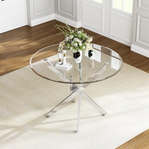 36" Round Glass Dining Table for 4