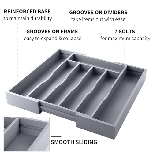 Expandable Bamboo Kitchen Drawer Organizer for Cutlery and Utensils