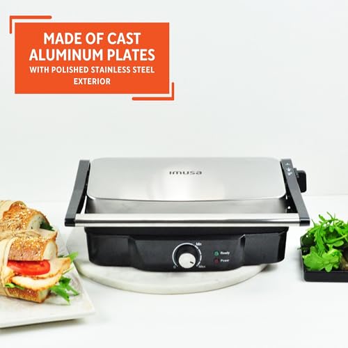Stainless Steel Panini Press Electric with Adjustable Temperature Settings and Nonstick Plates