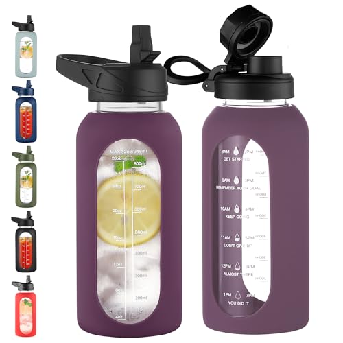32 oz Glass Water Bottle with Straw