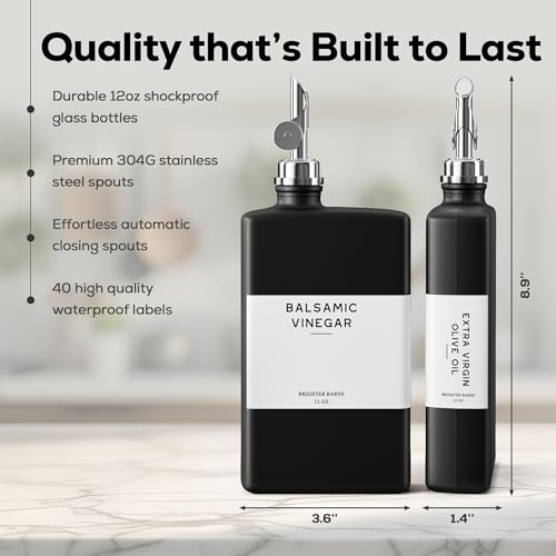 Black Glass Olive Oil Dispenser Bottle for Kitchen by Brighter Barns (2 Count)