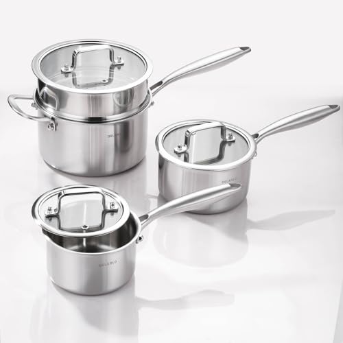 Tri Ply Stainless Steel Saucepan 1QT 2QT 3.5QT Kitchen Pot Set