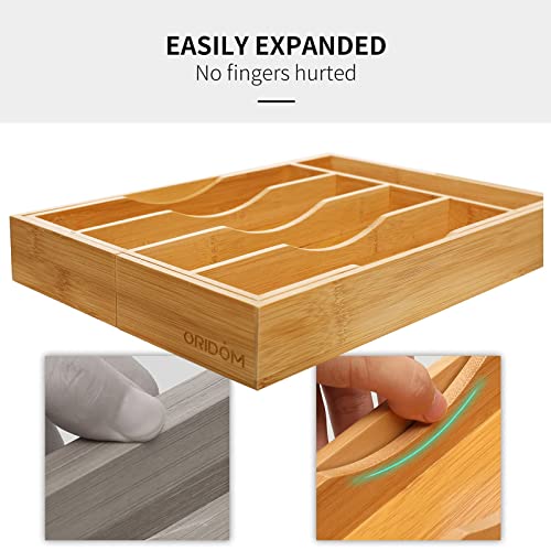 Expandable Bamboo Kitchen Drawer Organizer for Cutlery and Utensils