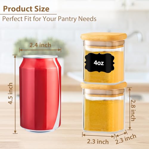 12 Pack 4 oz Square Glass Spice Jars with Lids and Labels (12 Count)