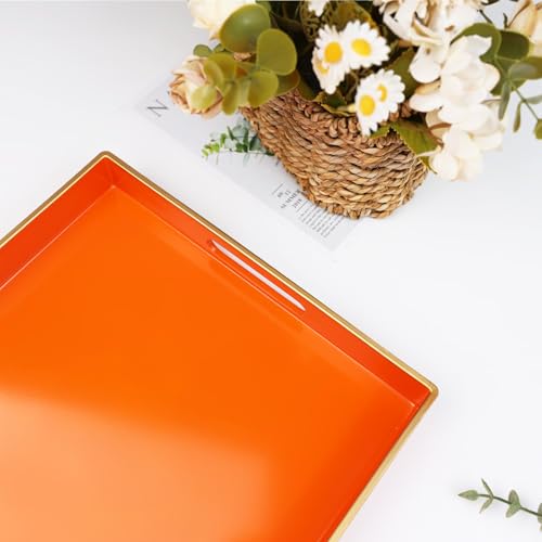 Orange Decorative Serving Tray with Handles
