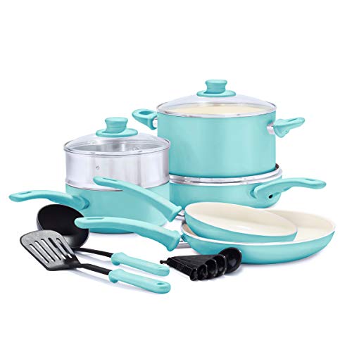 Soft Grip Healthy Ceramic Nonstick 12 Piece Cookware Pots and Pans Set