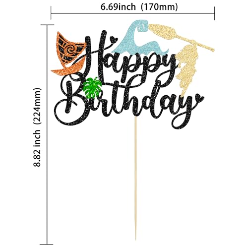 1Pcs Summer Cake Topper Glitter Tree Flower Happy Birthday Cake Pick Decoration for Tropical Hawaiian Luau Theme Baby Shower Kids Birthday Party Cake Decorations Supplies Black