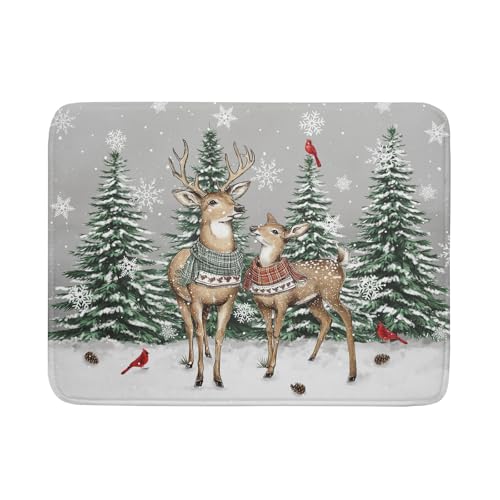 Winter Deer Dish Drying Mat Pine Tree Absorbent Dish Dry Pad Seasonal Microfiber Dish Drainer Mats for Kitchen Counter Coffee Bar 18x24 in
