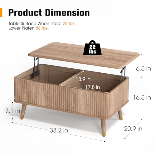 Lift Top Coffee Table with Storage for Living Room