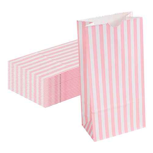 Pink And White Stripe Paper Bag (100 Count)
