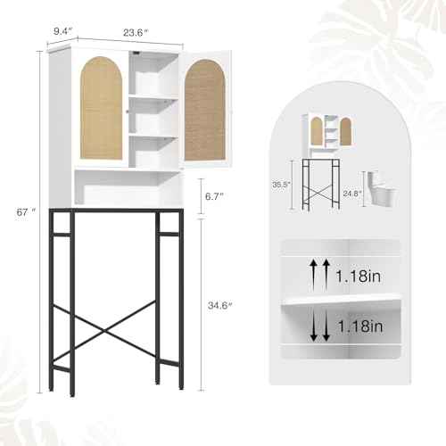 Rattan Over Toilet Storage Cabinet with Metal Stand