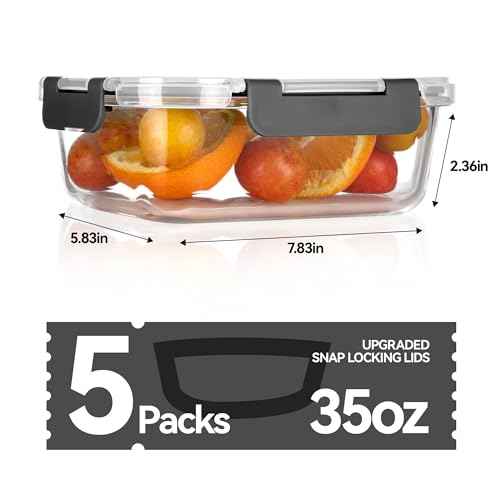 5 Pack 35 Oz Glass Food Storage Containers with Lids (5 Count)
