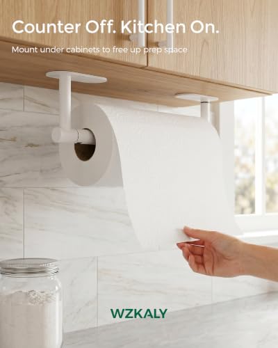 White Paper Towel Holder Under Cabinet Self Adhesive or Wall Mount