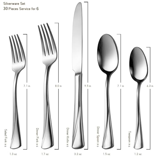 Alice 30 Piece Silverware Set Stainless Steel Flatware Set (4.66 Count)