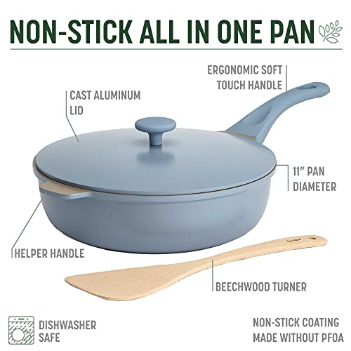 All-in-One Pan, Multilayer Nonstick Cookware Set, High-Performance Construction, Multipurpose Design Replaces Multiple Pots and Pans, Dishwasher Safe, 11-Inch, 4.4-Quart Capacity, Blue Mist