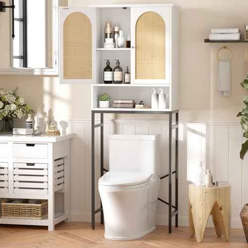 Rattan Over Toilet Storage Cabinet with Metal Stand