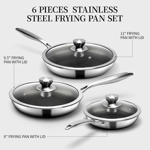 6 Pieces Stainless Steel Frying Pan Set with Lids (6 Count)