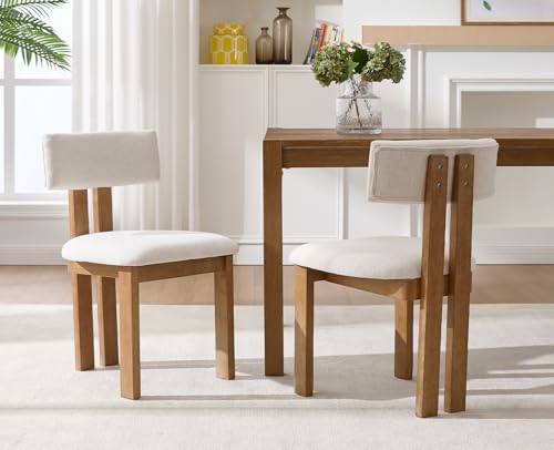 Linen Dining Chairs Set of 2 Modern Farmhouse Kitchen Chairs with Open Low Back Upholstered Wood Side Chairs for Dining Room (2 Count)