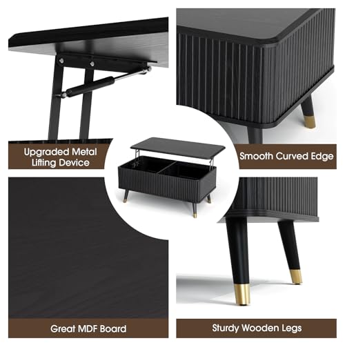 Black Lift Top Coffee Table with Storage for Living Room