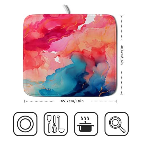 Ink Painting Dish Drying Mat Abstract Art Microfiber Drying Pads Kitchen Washable Dish Drainer Pad 16 x 18 Inch
