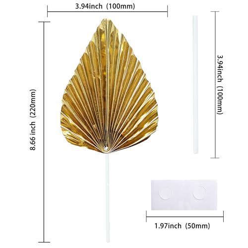 6Pcs Paper Palm Fan Cake Toppers Palm Spear Leaves Fan Cupcake Toppers Cake Insert Decorations Craft DIY Cake Bakeware Decoration for Birthday Party Wedding Party Decor Supplies Light Gold (6 Count)