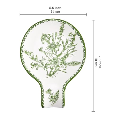 Green Garden Toile De Jouy Spoon Rest for Stove Top