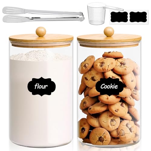 Glass Storage Jars with Bamboo Lids 3.9 Qt 2 Pack Large Pantry Round (2 Count)