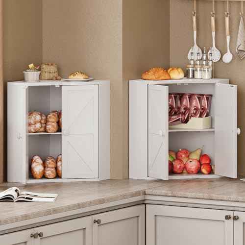 Corner Bread Box for Kitchen Counter Double Layer Bamboo Bread Storage Container Large Capacity Bread Storage Bin Farmhouse Breadbox Organizer
