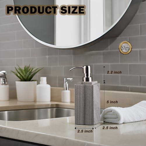 Hand Liquid&Lotion Soap Dispenser Pump Bottle Natural Marble for Kitchen Bathroom Countertop Laundry Room Holds Dish Soap Shampoo Laundry Liquid Shower Gel