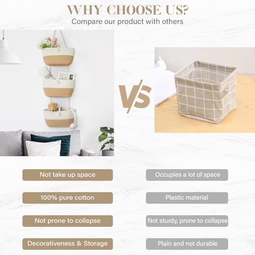 3 Tier Hanging Baskets for Storage with Pearl Button Strap (33.12 Ounce)