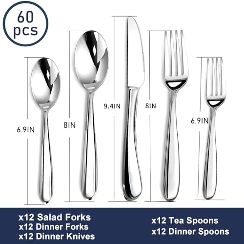 Heavy Duty Silverware Set for 12 (60 Count)