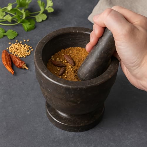 Natural Charcoal Marble Mortar & Pestle