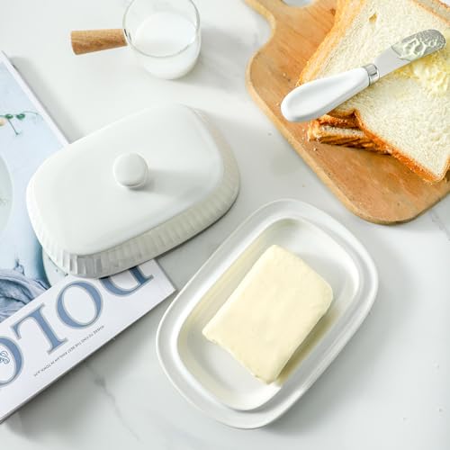 Hansense Porcelain Butter Dish with Lid for Countertop