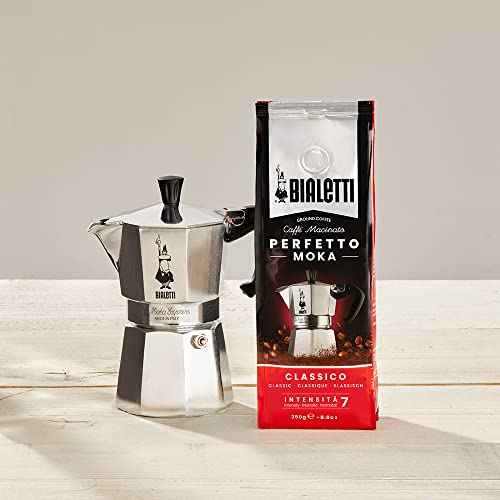 6 Cup Moka Pot and Coffee Ground Bundle 8.8oz Bag with Medium Roast Italian Ground Blend