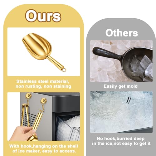 Stainless Steel Ice Scoop for Freezer with Magnetic Hook & Ice Tongs