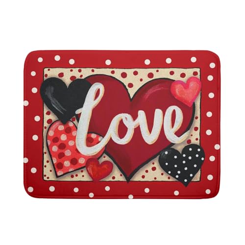 Love Heart Dish Drying Mat 18"x24" Red Dots Microfiber Dish Rack Mat Holiday Absorbent Fast Dry Draining Pad for Kitchen Counter Bar Sinks