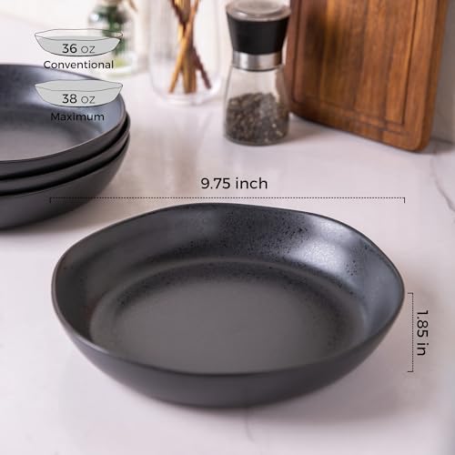 Ceramic 9.75 inch Large Flat Pasta Bowls (4 Count)