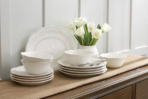 French Perle White Stoneware Dinnerware Set with All (12 Count)