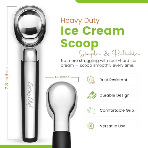 Heavy Duty Metal Ice Cream Scoop with Soft Grip Handle