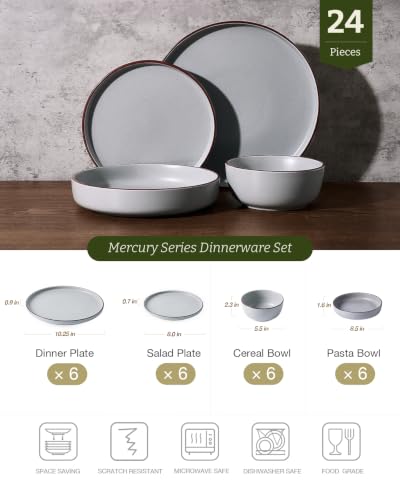 Mercury 24 Piece Dinnerware Set with Pasta Bowls