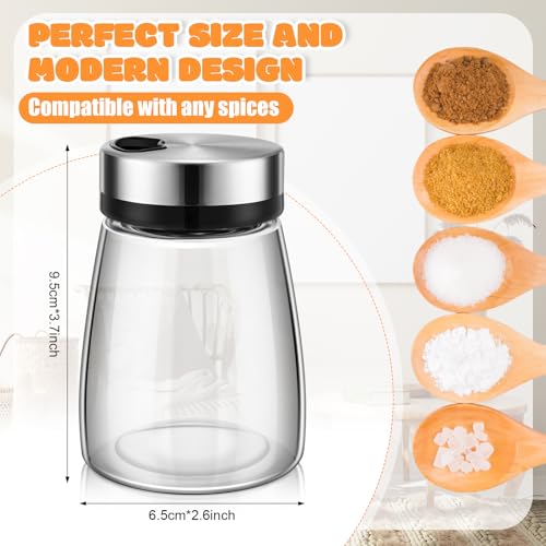 10 Pcs Salt Pepper Shakers Set with Adjustable Pour Holes Stainless Steel Spice Dispenser 6oz Clear Glass Seasoning Containers for Kitchen Restaurant Home BBQ Camping Farmhouse Accessories (10 Count)